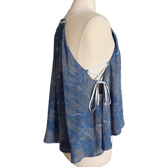 FREE PEOPLE Size M Seasons in the Sun Blouse Ocean Blue Ribbon Ties Coastal - Picture 6 of 10